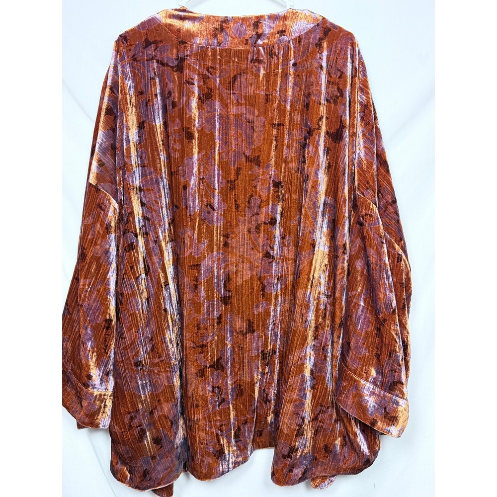 Anthropologie Velvet Kimono Cardigan XL Orange Purple Floral Open Boho Oversized - Picture 10 of 16